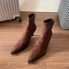 Модные зимние женские ботильоны из эластичной ткани, сексуальные короткие ботильоны с острым носком, модные вечерние носки на высоком каблуке