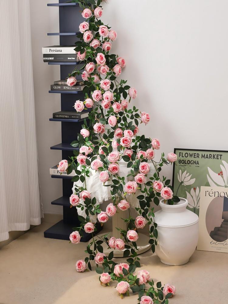 Artificial Rose Vine Garlands, Fake Silk Hanging Flowers Ivy Leaves Greenery Wreath for Home Garden Wedding Wall Decor