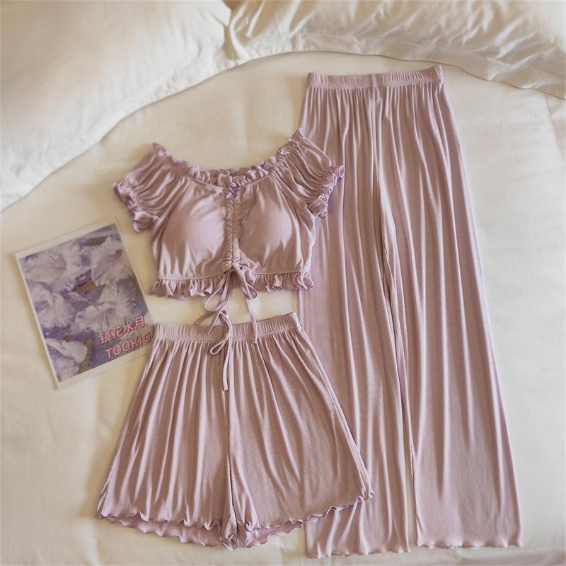 Женский летний комплект пижамы из модала с пышными рукавами и встроенными чашечками - Сексуальная домашняя одежда Pure Desire