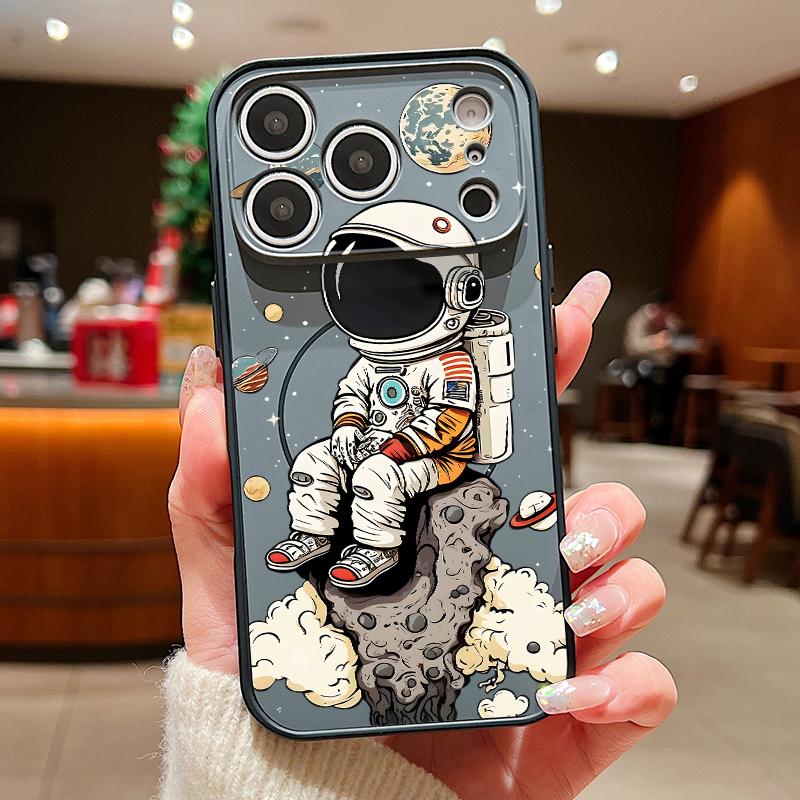 Милый Чехол-Магнит Для Телефона С Рисунком Астронавта Для iPhone 17 ProMax 16 15 14 13 Pro Max Для Magsafe Беспроводной Заряд Ударопрочный Чехол