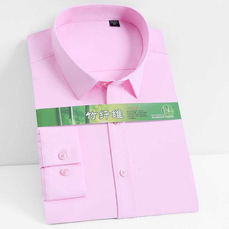 Мужская классическая классическая рубашка из эластичного бамбукового волокна с длинными рукавами, без карманов, стандартного кроя, деловые офисные рубашки, удобные в уходе
