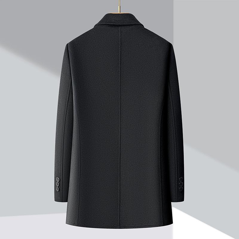 Зимнее толстое двухстороннее шерстяное пальто для мужчин среднего возраста, шерстяное пальто, пуховый наряд для папы, кашемировая ветровка средней длины для мужчин
