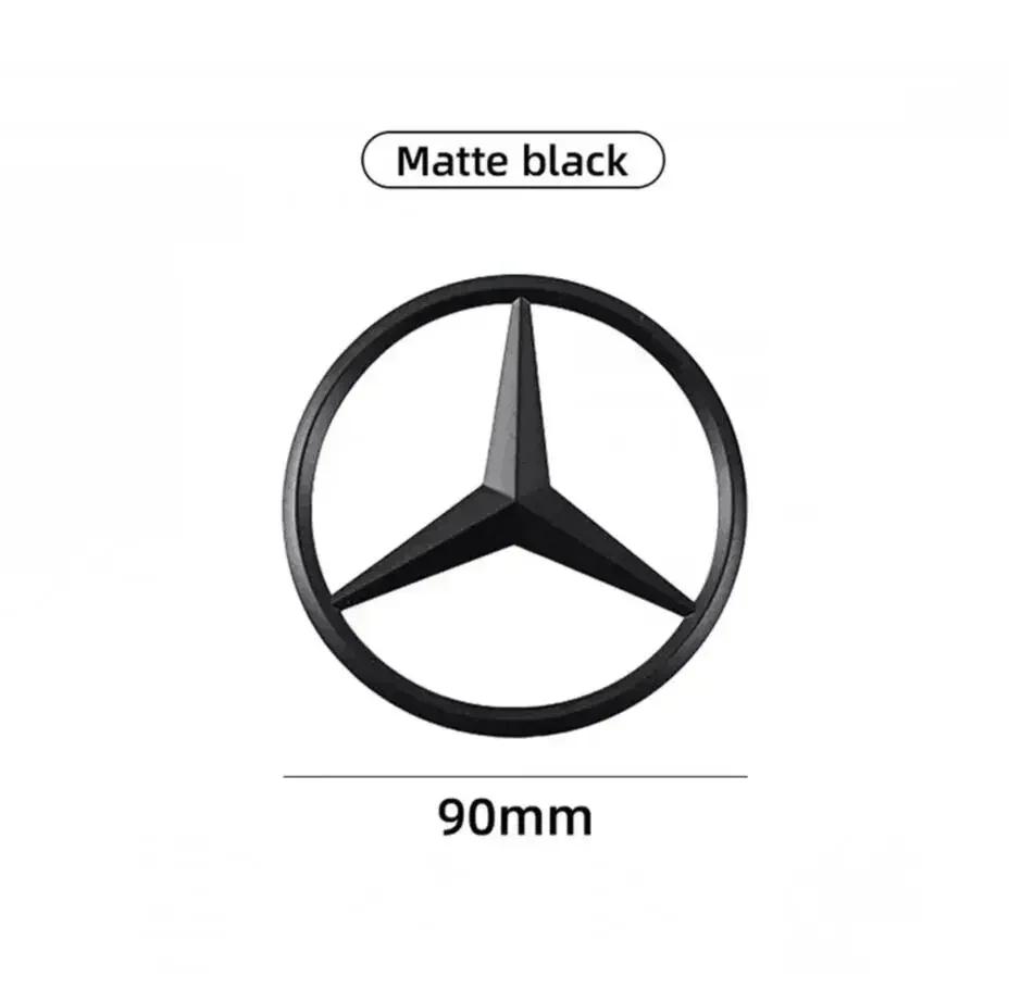 UKY5 90mm ABS Chrome Black Logo Mercedes Emblem Rear Star Badge For Mercedes Benz W203 W206 W212 X253 W167 W166 W247 C E GLA GLC GLE