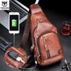 2024 New 100% Cowhide Leather Casual Fashion Crossbody Chest Bag Men's Leather Bag USB Charging Travel Shoulder Bag Daypack Male