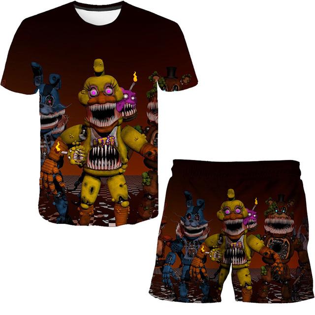 Summer Five Night At Freddy Clothing Suits 3D Printing Birthday Party Gifts Clothes Sets Boys Girls FNAF Cartoon Casual Outfits