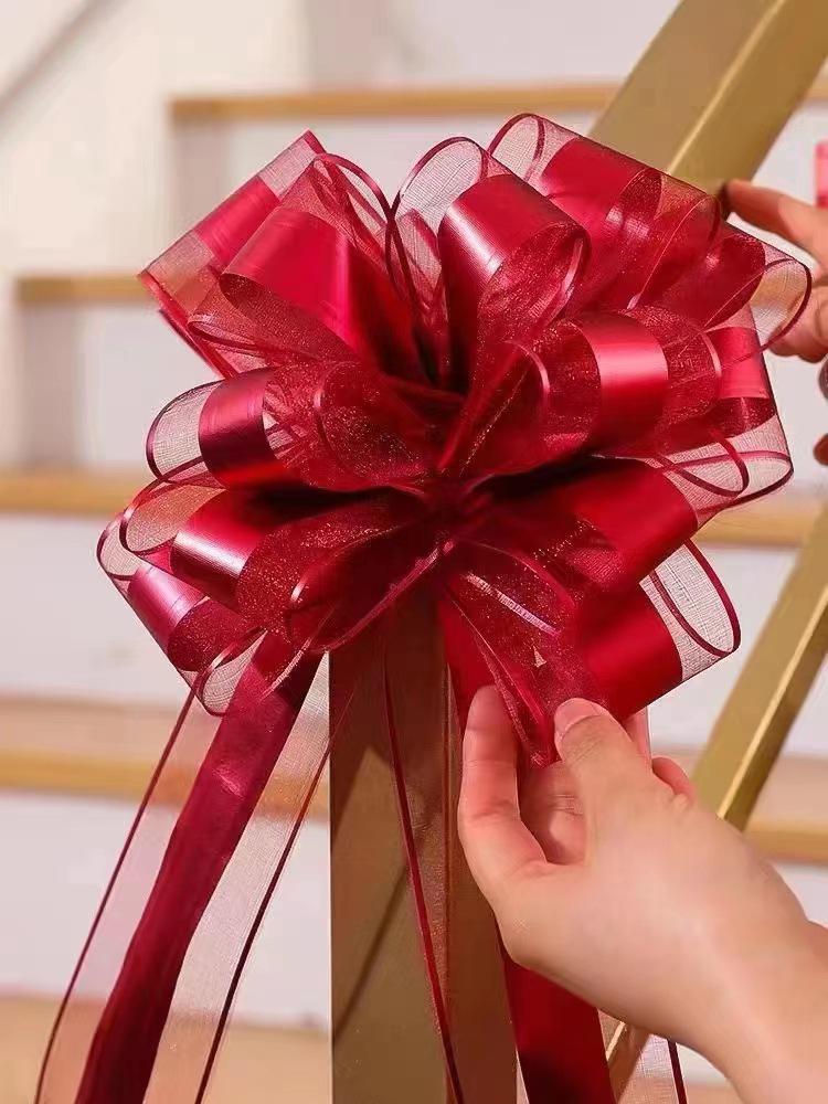 Snow Yarn Ribbon Pull Flowers for Wedding Room & Car Decorations