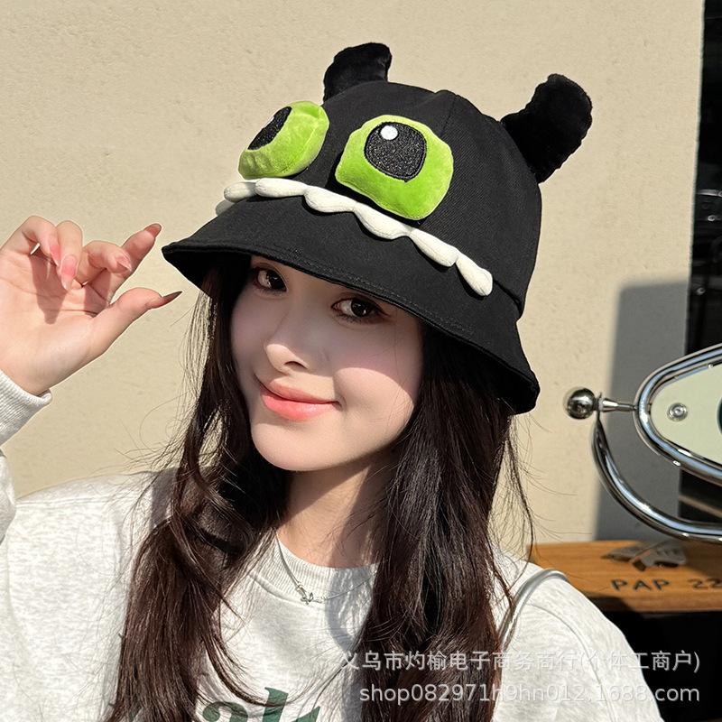 New cute cartoon fisherman hat children spring and summer little monster sunshade sunscreen show face little funny basin hat