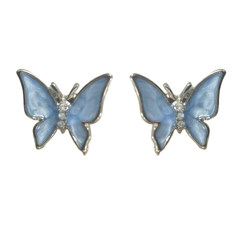 Изысканные серьги-гвоздики из серебра S925 с синей бабочкой для женщин - Новое поступление 2024, Универсальные, Нишевые украшения для ушей