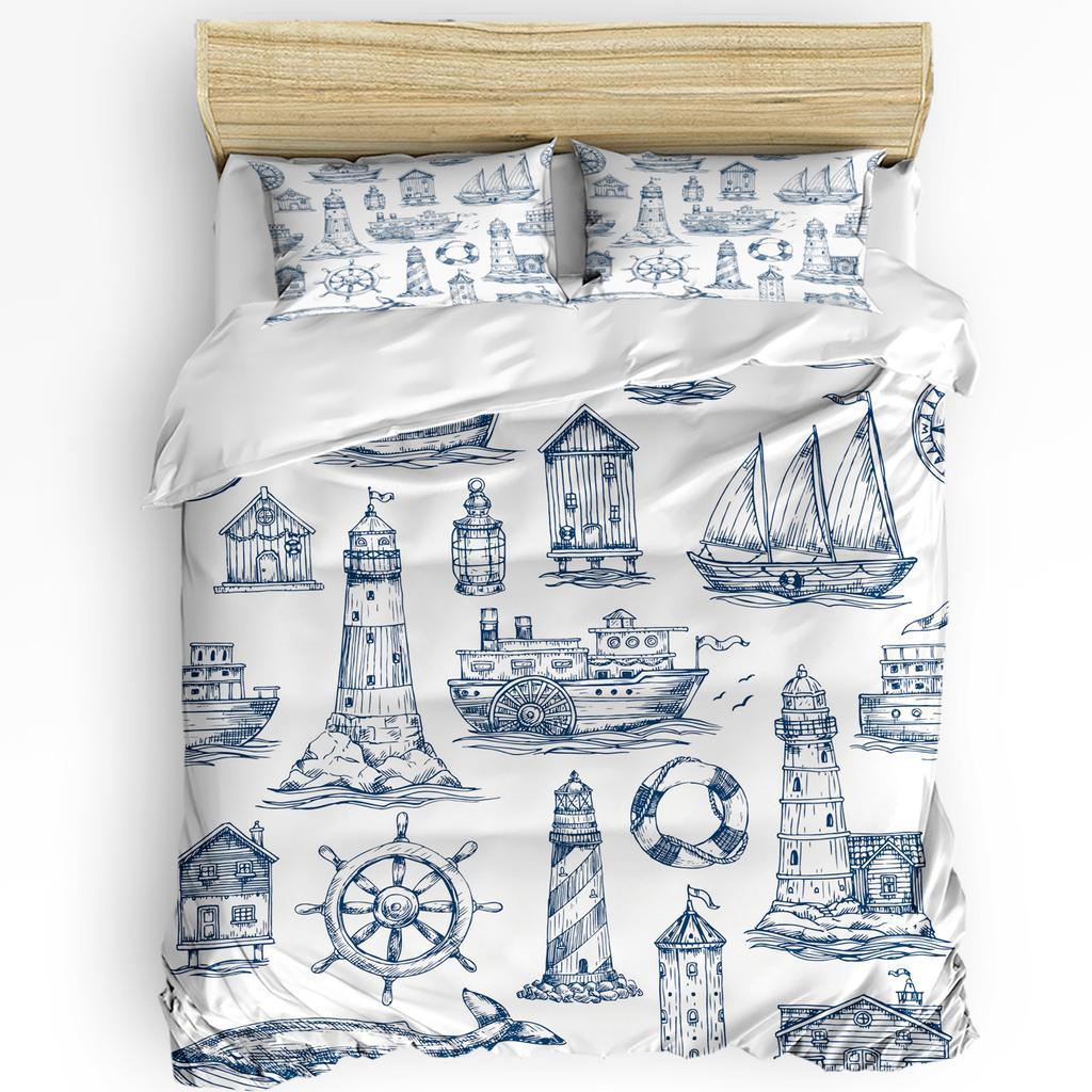 Striped Ship Rudder Anchor 3pcs Bedding Set For Double Bed Home Textile Duvet Cover Quilt Cover Pillowcase