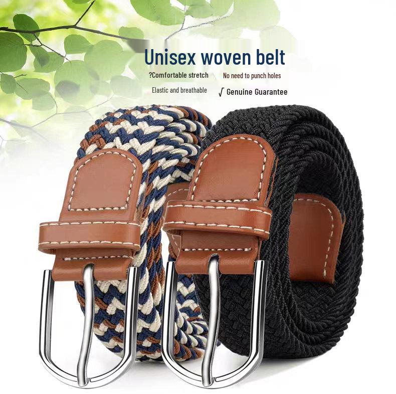 Korean Style Elastic Braided Canvas Belt with Pin Buckle for Men and Women