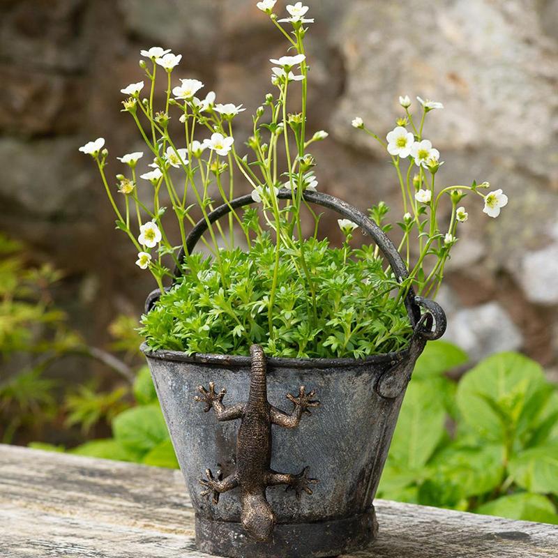 Садовый декоративный горшечный партнер, бронзовый цветочный горшок с гекконом, украшения, винтажный бронзовый цветочный горшок с гекконом, подвесной цветочный горшок Hugger