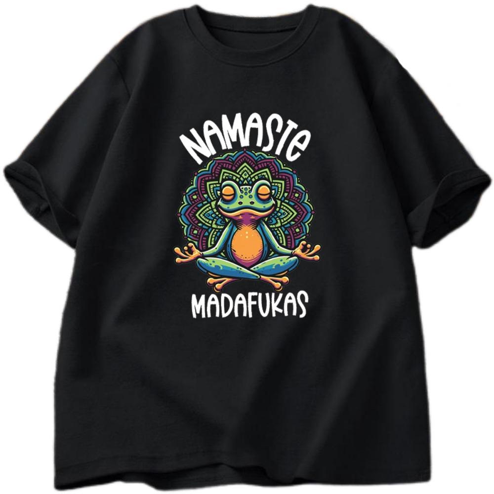 Fun Yoga T-shirt Frog Self Care T-shirt Cotton Short Sleeve Front, Comfortable and Soft Fabric, Men's Street Wear T-shirt