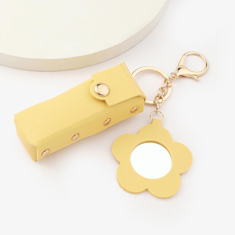 Portable Leather Lipstick Bag Makeup Pouch Lip Balm Bag Keychain Holder Creative Lipsticks Protective Cover With Mirror Gifts