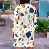 Women Plus Size V Neck Long Sleeve Printed Fitted Straight Hem Dress