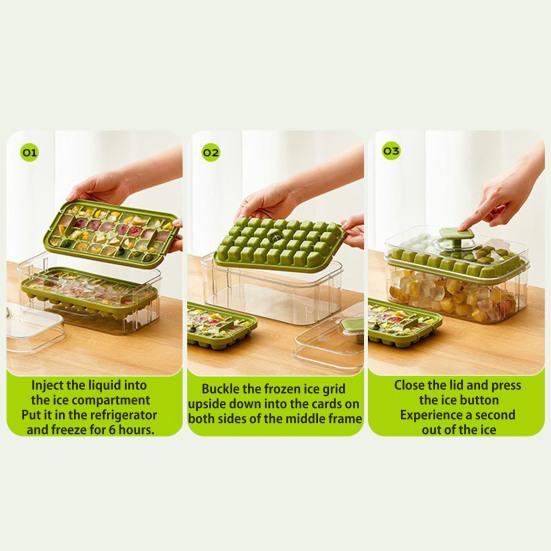 Форма для льда с лопаткой и контейнером, штабелируемая форма для льда для морозильника, легкосъемное силиконовое дно, дизайн с нажатием в одно касание, льдогенератор для напитков, кофе, коктейлей