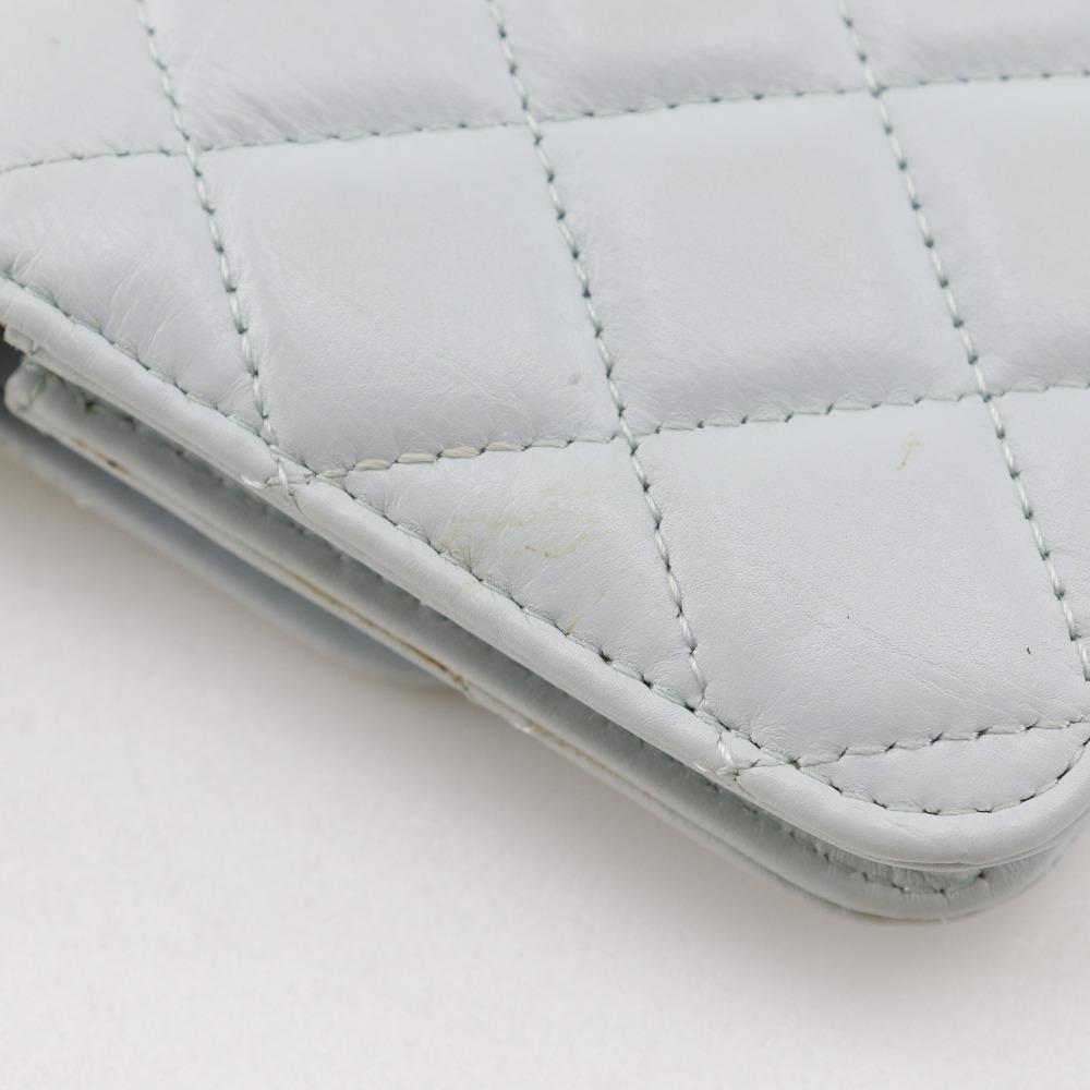 CHANEL Pearl strap flap wallet Shoulder Bag AP1838 Matelasse light blue leather/Fake pearl Women Used