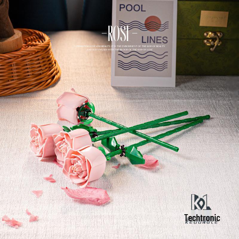 Tulip Lego-Compatible Everlasting Flower Building Blocks: Puzzle Ornament Potted Plant Toy, Valentine's Day Rose Gift.