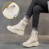 Мода 2025 Зимняя обувь Женская Водонепроницаемые Снежные ботинки Теплая Хлопковая обувь Женские Ботильоны На плоской подошве Нескользящие Увеличивающие рост 7 см D652