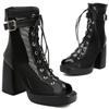 Summer Ankle Boots Women Shoes Black Beige High Heels Sexy Peep Toe Lace Up Short Boots Party Dance Shoes Ladies Large Size 45