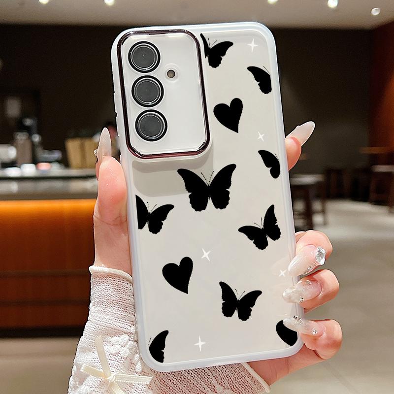 Прозрачный силиконовый чехол для телефона с принтом сердечек и бабочек для Samsung S24 Ultra S23 S22 S21 S20 FE A54 A34, противоударный защитный мягкий бампер для объектива