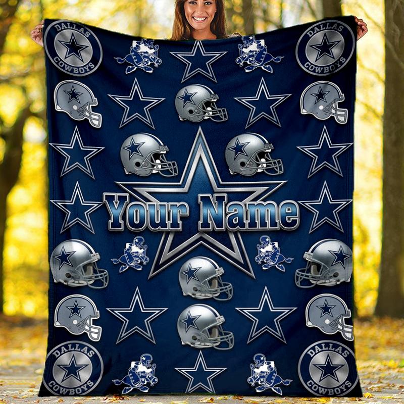 Custom Name Dallas Cowboys Flannel Fleece Blanket Cozy Warm Throw Blanket For Couch Bed Travel All Season Use