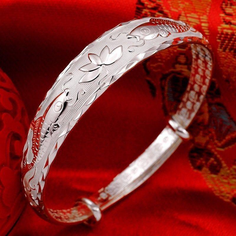 Charm Trend 999 стерлингового серебра Рыбы Игра Лотос Браслеты Браслет для женщин Классическая мода вечеринка свадьба ювелирные изделия Подарки