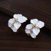 Cute Gardenia Flower Rhinestone Inlaid Ear Studs Women Earrings Jewelry Gift