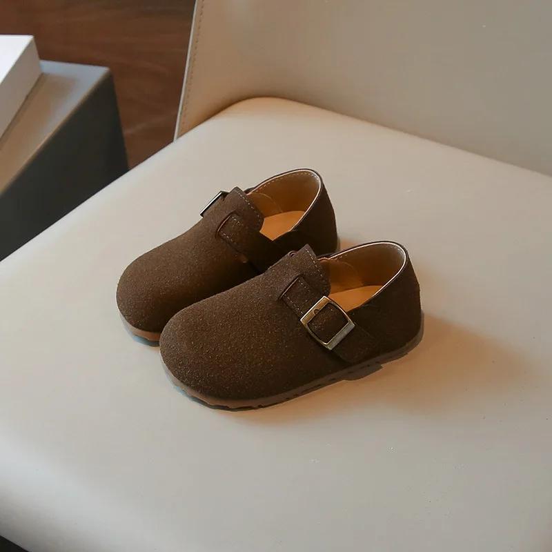 Children's Leather Shoes Retro Versatile Girls' Flat Shoes Solid Color Kids Fashion Boys Causal Shoes Soft Soled Simple Non-slip