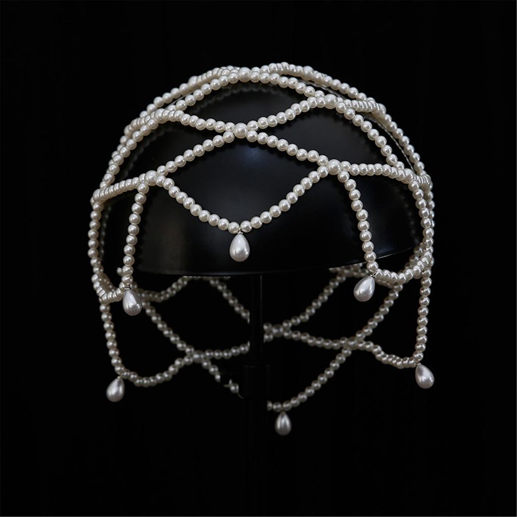 Handmade Pearls Weave Hat Elegant Bride Hat Women Casual Wedding Hairpiece for Bridal and Wedding Guests