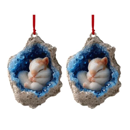 Geode Animal Decoration 2D Acrylic Forest Crystal Cave Little Animals Christmas Hanging Ornament for Xmas Tree Decor
