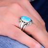 Серебряное мужское кольцо с бирюзовым камнем, стильная уникальная идея мужского подарка, турецкое кольцо ручной работы 925К, мужской аксессуар с бирюзой
