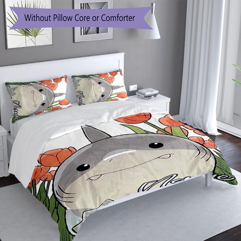 3pcs Custom Name Jeff the Land Shark Set,Includes 1 Duvet Cover and 2 Pillowcases,All-season Bedroom Decor