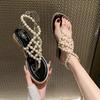Beaded Clip Toe Women Sandals Beach Flip Flops Shoes Summer Dress Slippers Designer 2024 New Casual Mid Heels Pumps Mujer Slides