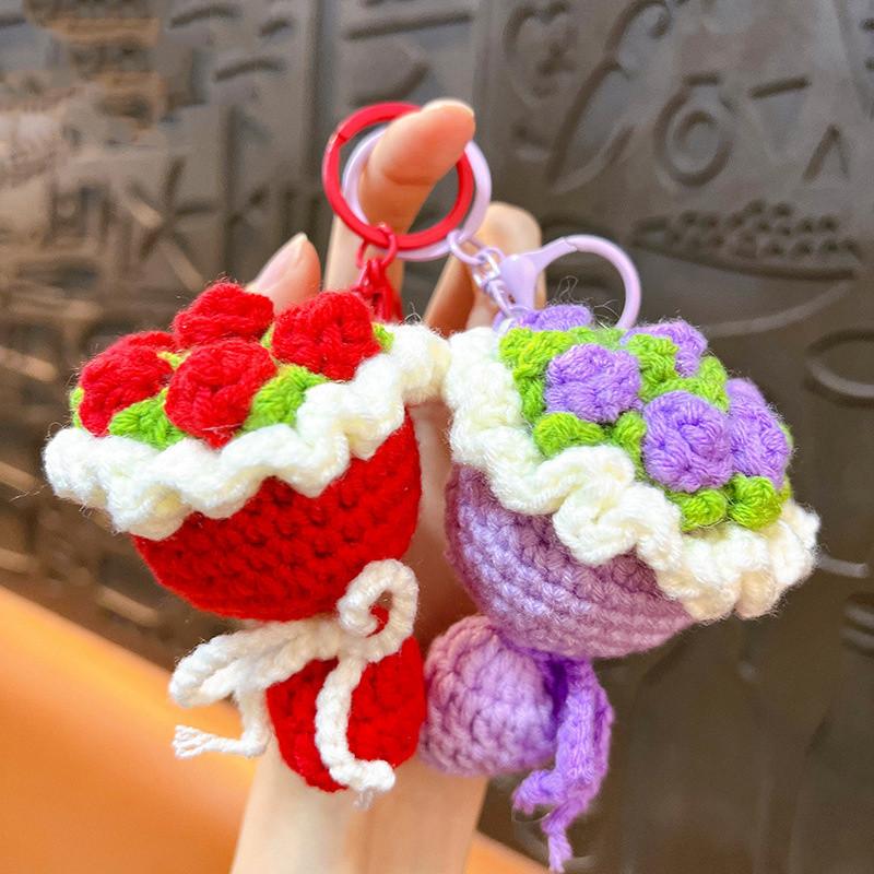 Sale Wool Crochet Mini Bouquet Hand-Woven DIY Rose Sunflower Bag Pendant Bag Charm