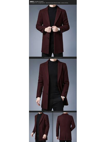Men's 2025 Mid-Length Slim Wool Trench Coat - Stylish, Solid Color Lapel Overcoat