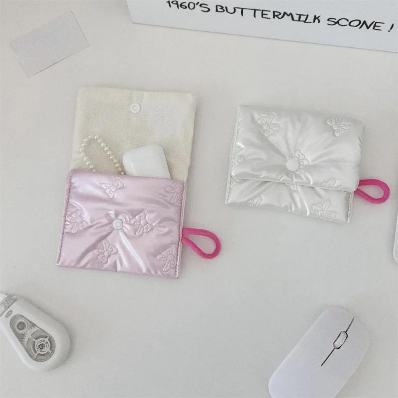 Small Pink Bow Makeup Lipstick Storage Bag Cute Cosmetic Bags Coin Purse Commuter Clutch Ins Style Women's Makeup Bag