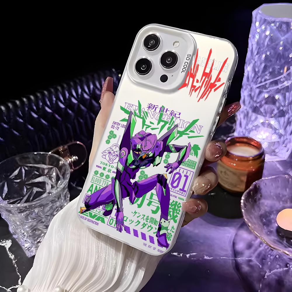 Чехол для телефона Anime E-Evangelion Eva-01 для iPhone 16 15 14 13 12 11 Pro Max Белый Матовый Лазерный Металлик Аврора Funda