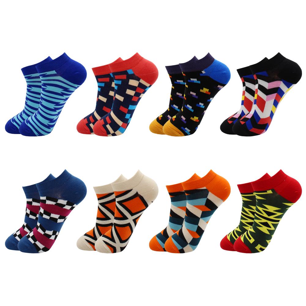 8 Pairs Funny Harajuku Casual Fashion Beer Grid Cotton Women and Men Ankle Socks