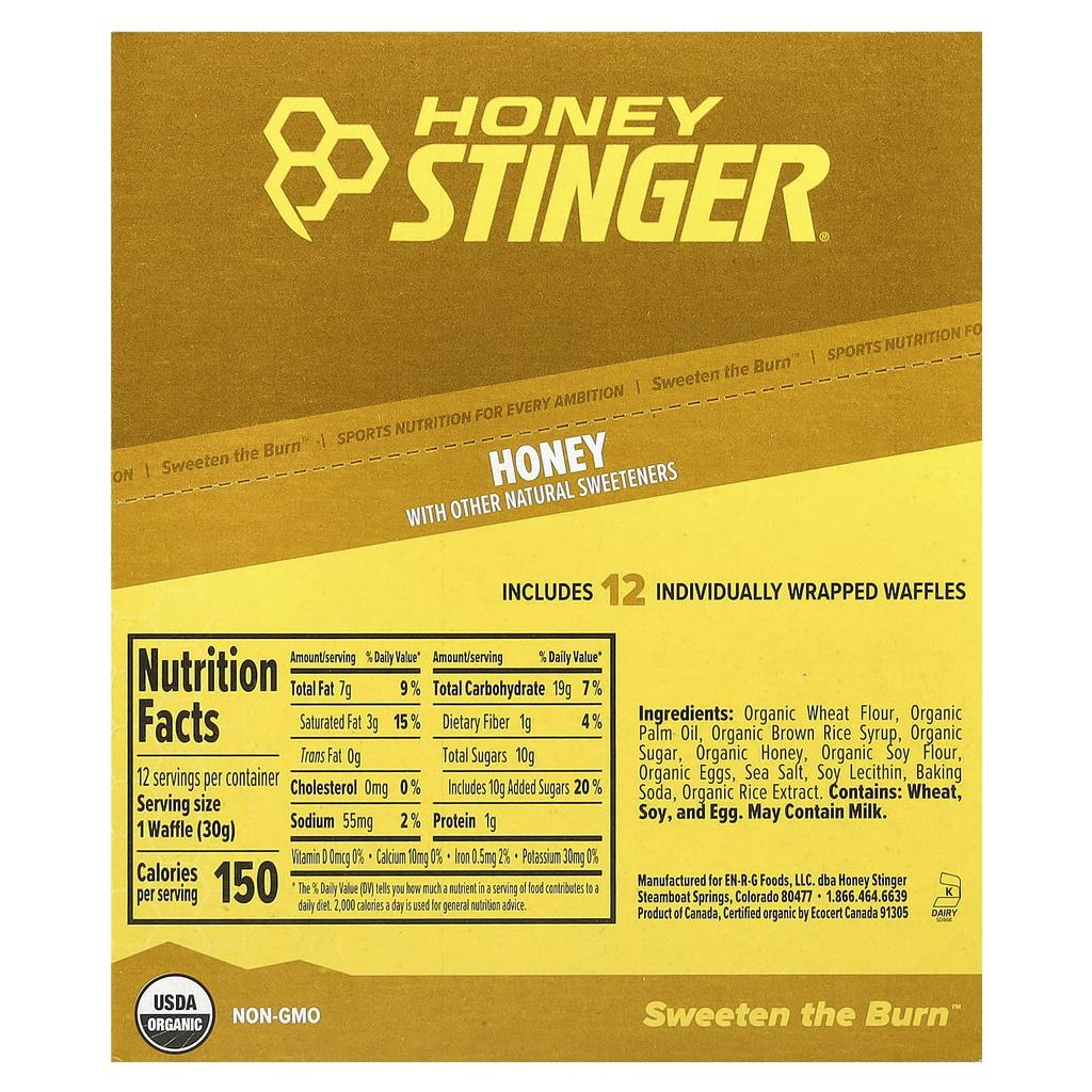 Honey Stinger, Energy Waffles, Honey, 12 Waffles, 30 G (1.06 Oz) Each