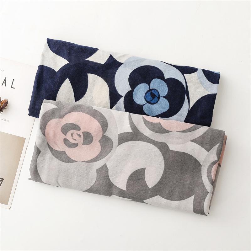 Khaki Camellia Silk and Cotton Scarf: Warm Autumn/Winter Shawl for Women