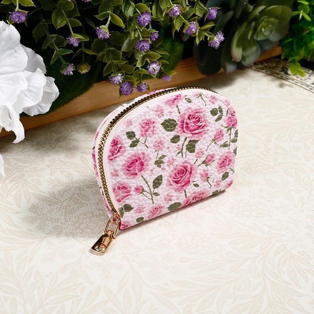 Vintage Floral Printed Coin Purse Zipper PU Change Money Organizers Storage Bag Mini Clutch Purse Gift