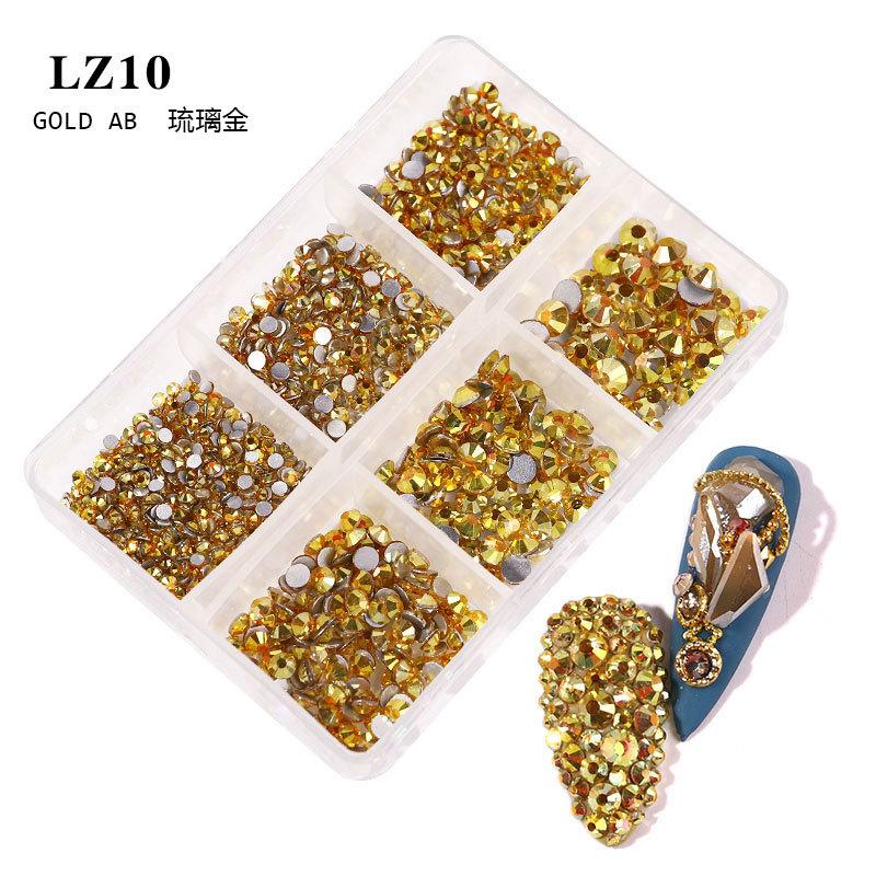 Nail Art Flat Bottom Diamond Mixed Color Champagne 6 Grid Mixed Batch Nail Diy Jewelry Sticker Diamond Nail Art Jewelry
