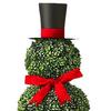 Yousheng Christmas Snowman Topiary Artificial Snowman Shaped Topiary Tree Pot with Red Bow Santa Hat for Indoor Outdoor Home Porch Yard Holiday Decor