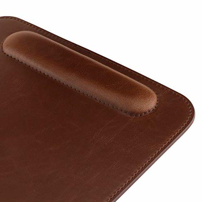Tapis de souris - LONDO - Modèle avec repose-poignet - Cuir marron - Ergonomique - Surface lisse