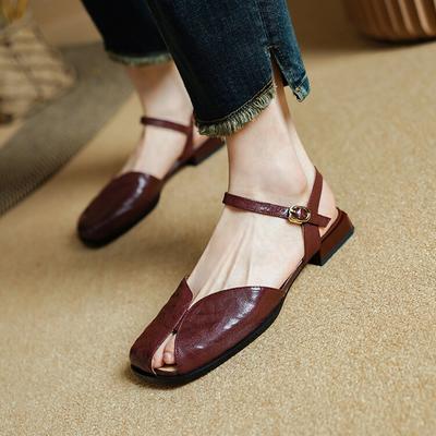 Модные летние женские сандалии из натуральной кожи, женская обувь с квадратным носком и низким каблуком, лаконичные сандалии-слингбэки с закрытым носком, повседневная обувь