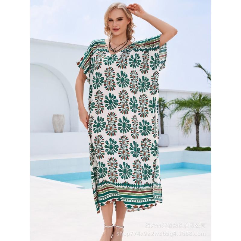 Плюс Размер Женщин Пляжный Принт Свободный Праздничный Платье Бикини Загар Накидка