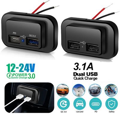 PD QC3.0 Быстрая зарядка Автомобильное зарядное устройство Гнездо 12/24 В Двойной USB-порт для зарядного устройства Панельный адаптер питания для грузовиков Кемперов Караванов Аксессуары