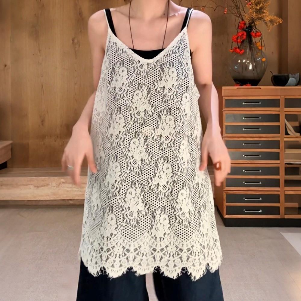 V-neck Lace Underskirt Slips Beach Wear Sling Skirt Petticoat Loose Lace Camisole Skirt Party