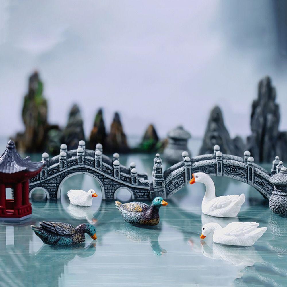 Decorative Rockery Pavilion Bridge LIfelike Simulation Goose Micro Landscape Ornaments Resin White Duck Statue Fairy Garden