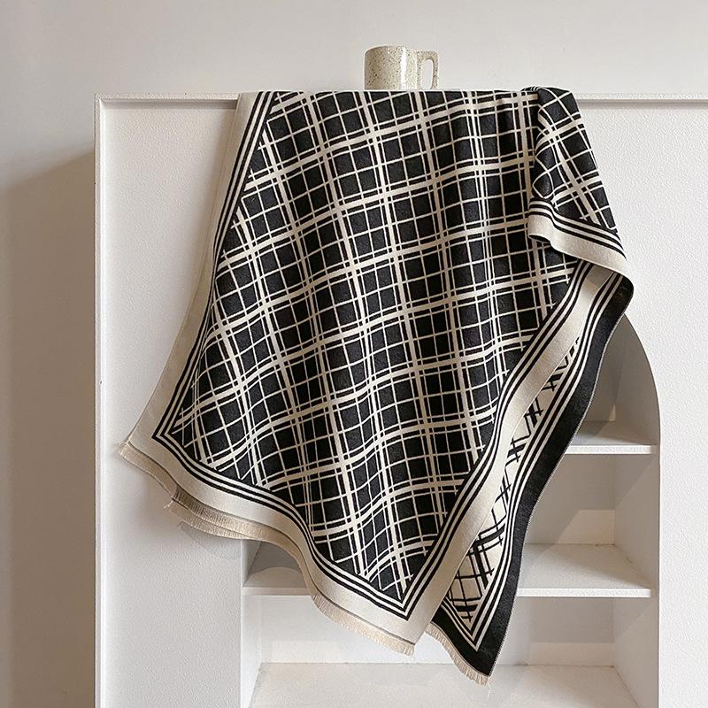 British Style Sub-Fashion Big-Name Scarf Imitation Cashmere Thickened Double-Sided Color Matching Scarf Fringed Foreign Style Women'S Shawl